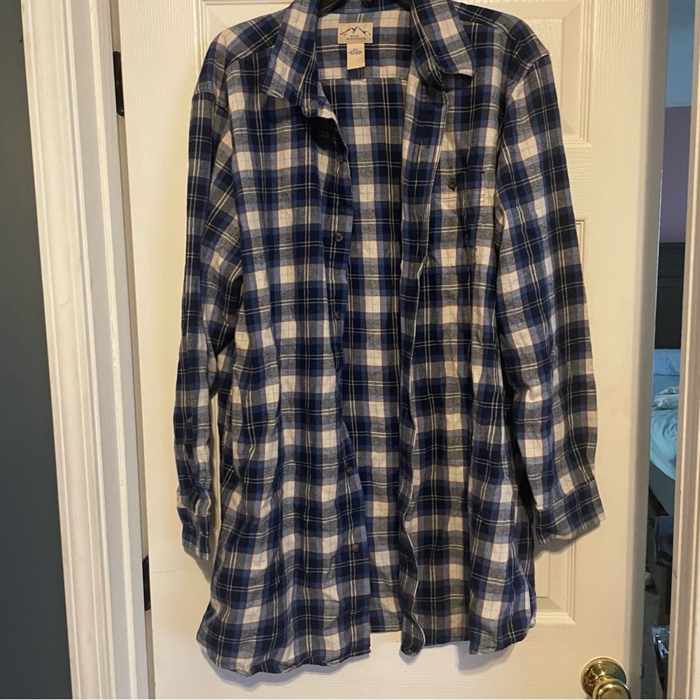 Blue Mountain Mens Blue and White Button down  Plaid Shirt Mens xl tall